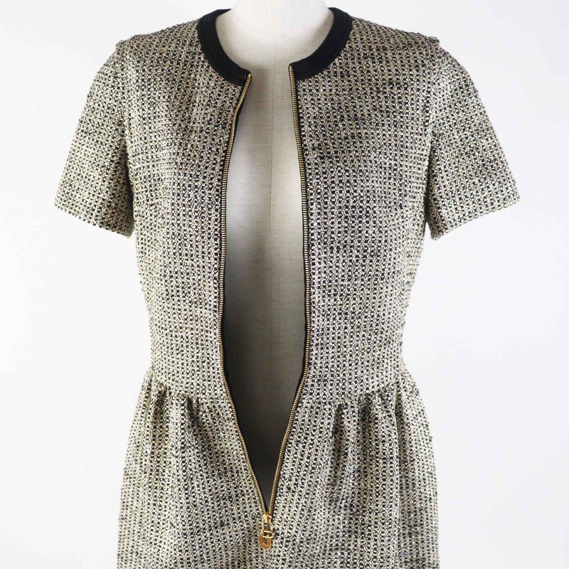 Louis Vuitton 23SS 1aayvw Zip Up Lurex Tweed Dress/short Sleeve Dress Black