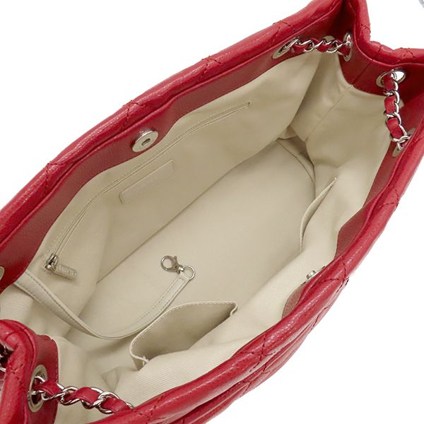 Chanel Matelasse Chain Tote Bag Caviar Skin Red Silver Hardware Red Coco Mark