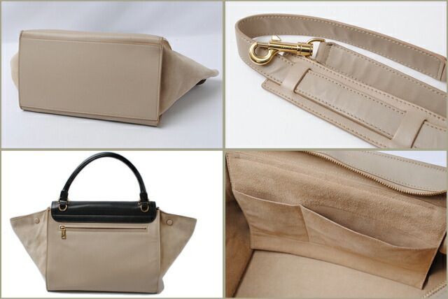 Celine Handbag Shoulder Bag Celine Trapeze 169542 Black Beige 2-way With Strap