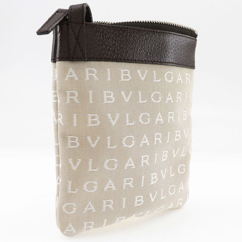 Bvlgari Bulgari Logomania Pochette Canvas And Leather Beige Unisex Shoulder Bag