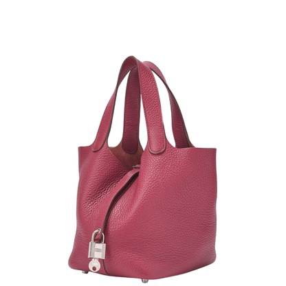 Hermes Picotin Lock PM Handbag Taurillon Clemence Rouge Casaque (silver