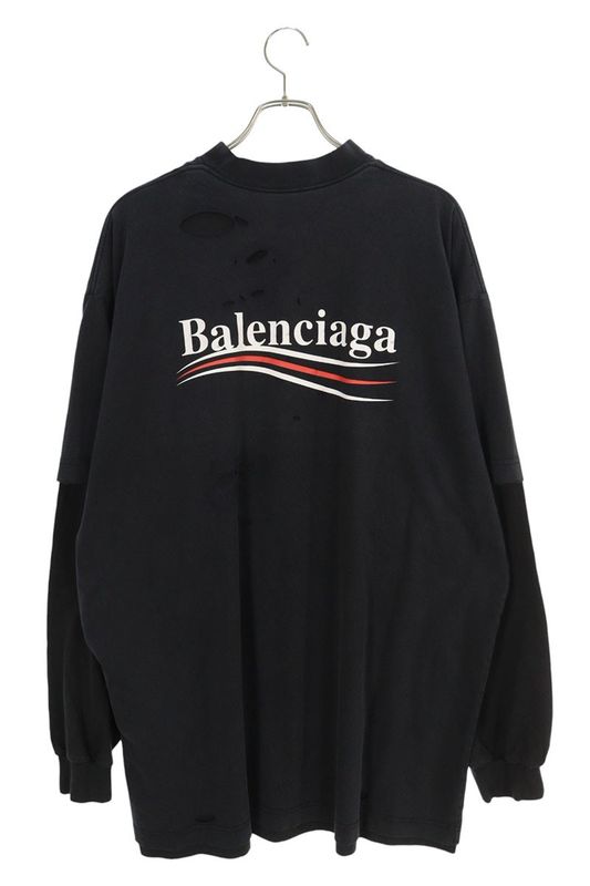 Balenciaga 25SS 818555 Trvk8 Layered Crash Cambane Logo Long Sleeve Cut And
