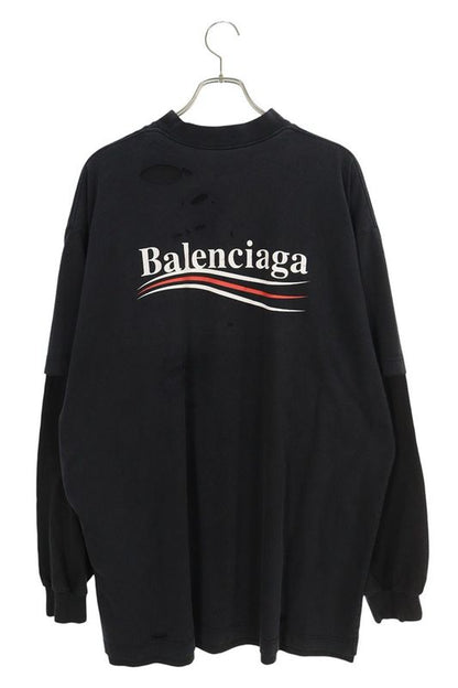 Balenciaga 25SS 818555 Trvk8 Layered Crash Cambane Logo Long Sleeve Cut And