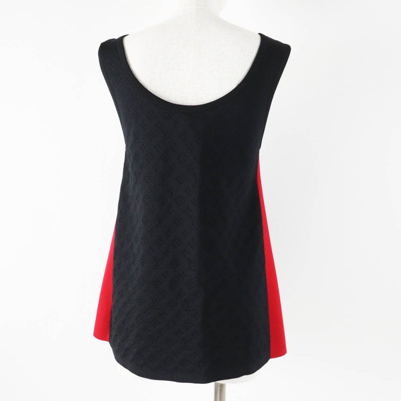 Louis Vuitton Silk Embossed Monogram Sporty Tank Top Black Red Gold Hardware S
