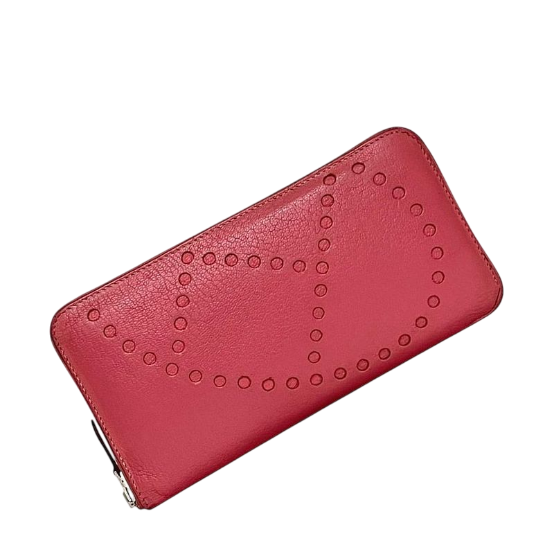 Hermes Round Zipper Long Wallet Azap Pink Rose Lipstick