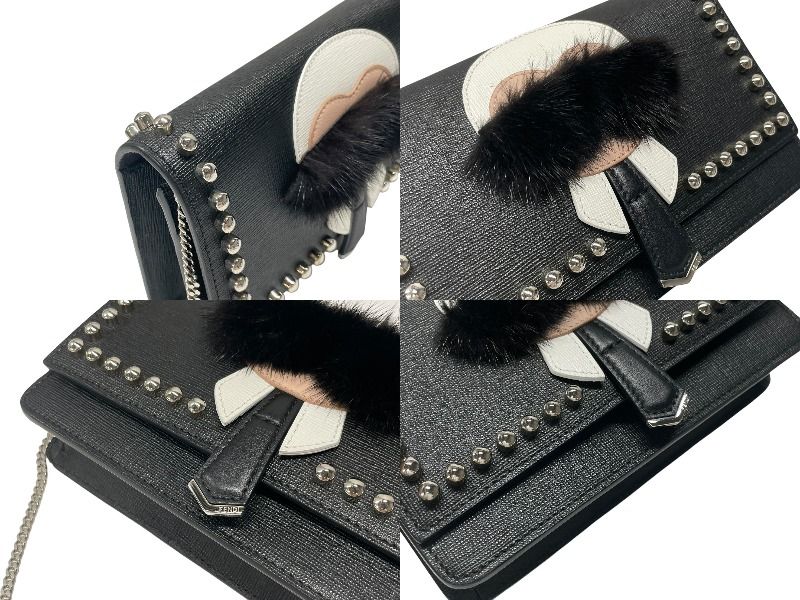 Fendi Shoulder Bag Chain Wallet Karl Lagerfeld Leather Black Silver — view 6