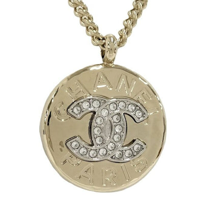 Chanel Necklace Coco Mark Plated Gold Rhinestone B25A