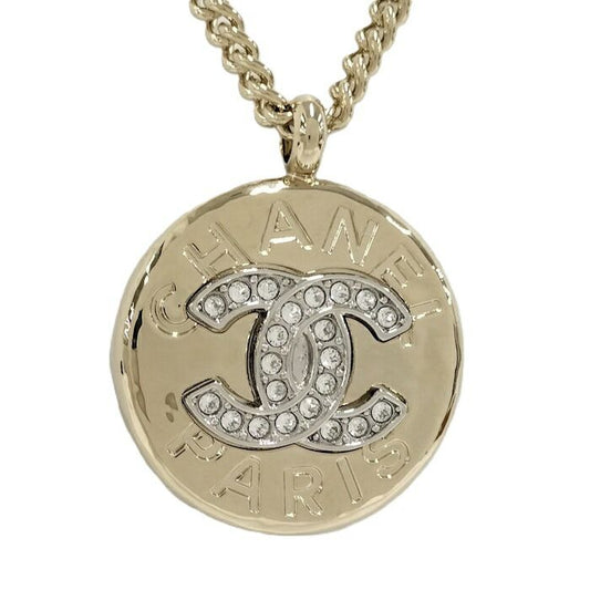 Chanel Necklace Coco Mark Plated Gold Rhinestone B25A