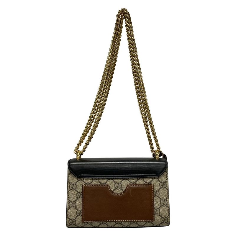 Gucci Shoulder Bag Padlock GG Small 409487 Black X Brown X Multi Chain Shoulder