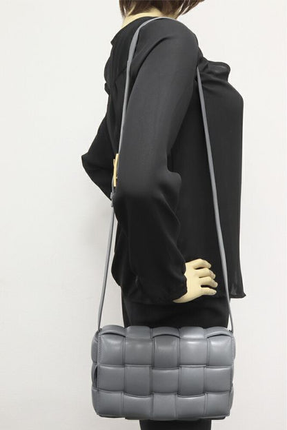 Bottega Veneta Shoulder Bag Small Patted Cassette Shoulder Bag Lambskin Gray