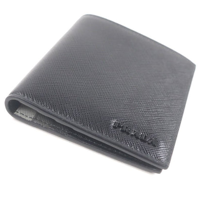 Prada 2mo004 Logo Plate Saffiano Martic Leather Bifold Card Case Billfold Nero