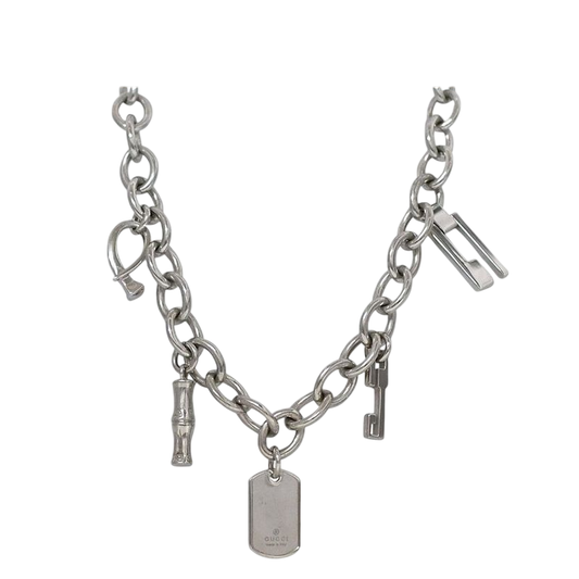 Gucci Necklace 5charm Silver Polished Excellent Condition Ag 925
