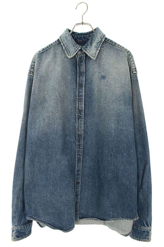 Balenciaga 22SS 678363 Tbp48 Damaged BB Logo Embroidered Oversized Denim Long