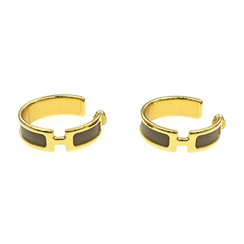 Hermes Earrings Olympe Etoupe Gold Hardware Brown Pair Of Accessories -