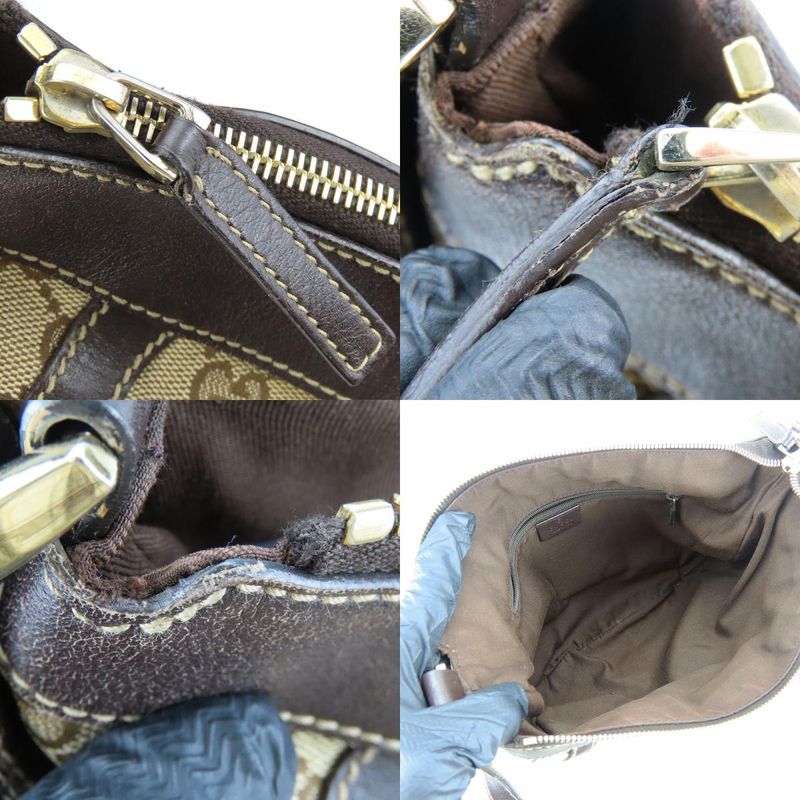 Gucci Shoulder Bag 203257 Abbey GG Canvas Beige Dark Brown Gold Hardware