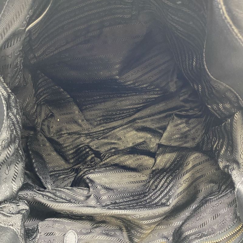 Prada Tote Handbag Gather Leather Black Vintage Ladies Men Fashion Gift