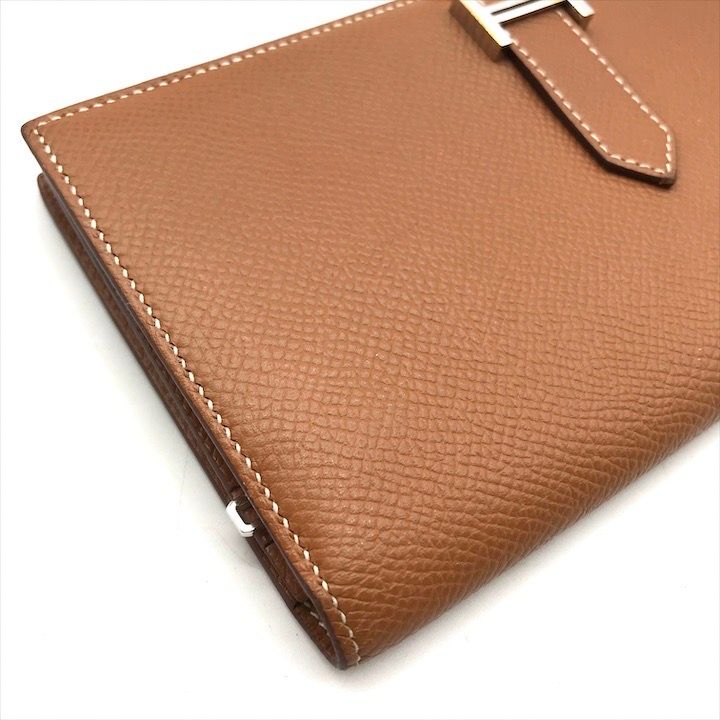 Hermes Bearn Souffle Epsom Gold Wallet Brown Leather