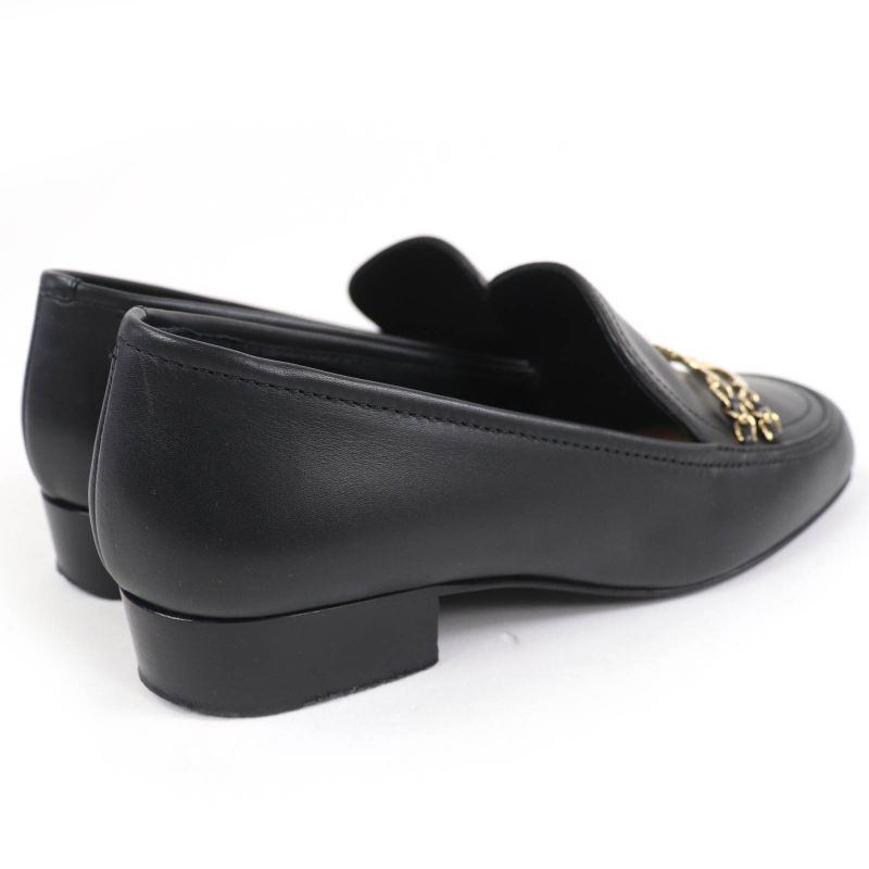 CHANEL G31974 Leather Loafer With Coco Mark Chain Black Gold Hardware 36.5 Made