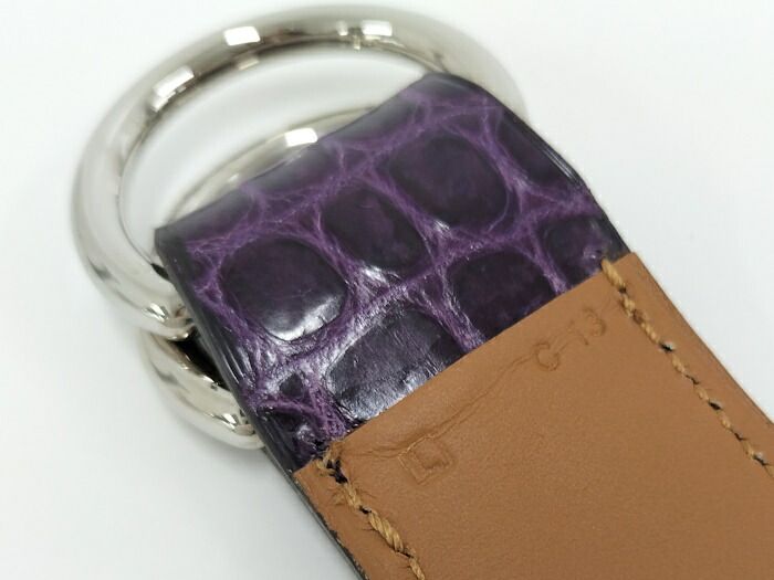 Hermes Scarf Belt Croc Leather Purple □L Engraved
