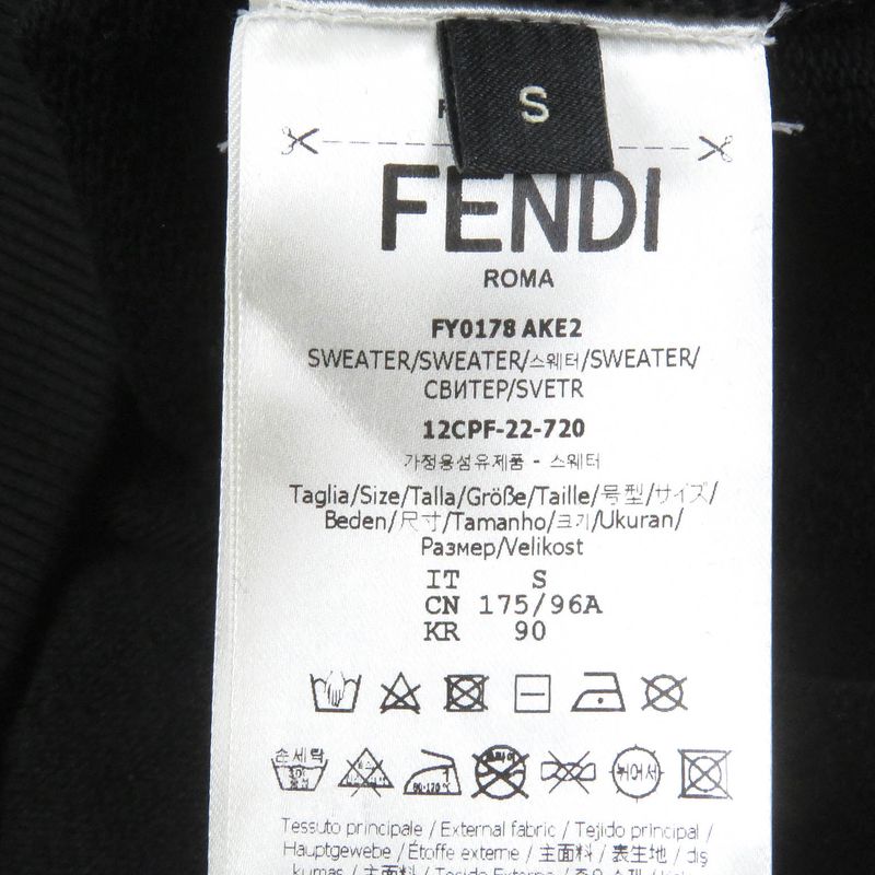 Fendi Fy0178 100% Cotton FF Logo Zucca Patch Sweatshirt Black S Made In Italy
