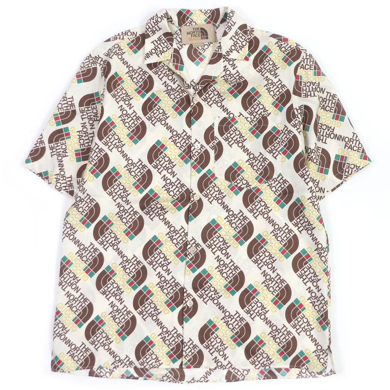 Gucci THE North FACE The North Face 654766 100% Silk Full Logo Open Collar