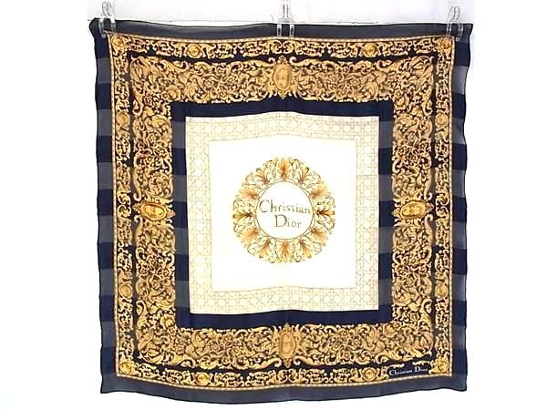 Christian Dior Christian Dior 100% Silk Allover Large Scarf Stole Shawl Navy