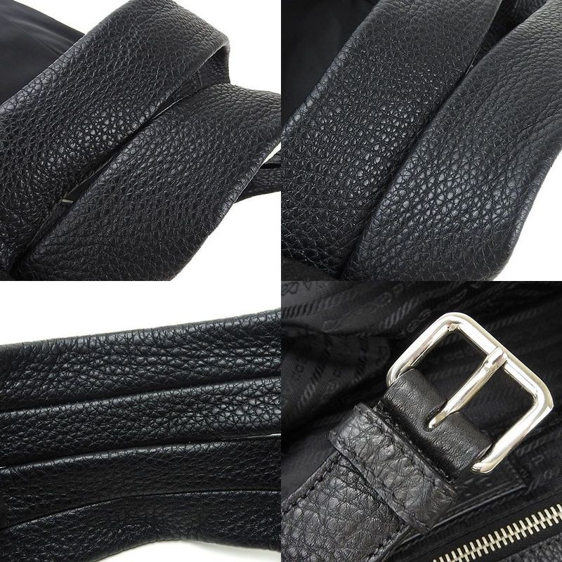 Prada 2WAY Tote Shoulder Bag Large Crossbody Nylon Blackblackleather Everyday
