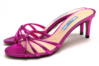 Prada Sandals Shoes Women Leather Genuine Pink 1xx478 Metallic Polished