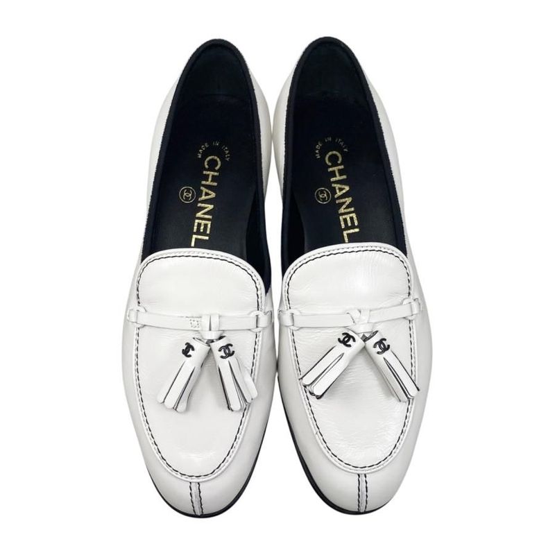 Chanel Loafers Fringe Moccasins G45405 B15187 Nt864 36 Size Calfskin Coco Mark