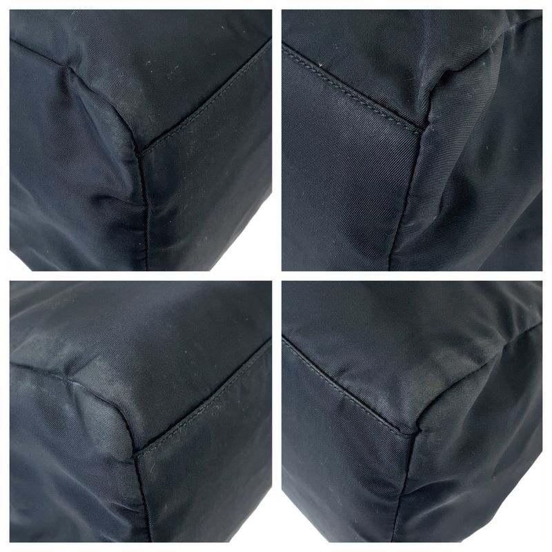 Prada Tessuto Triangle Logo Plate Black Silver Hardware Nylon Tote Bag Shoulder