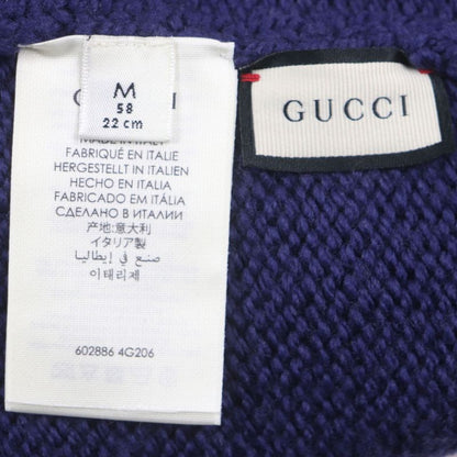 Gucci 602886 GG LOGO KNIT Baenie 100% Wool Hat Knit Cap Navy M (58 22cm