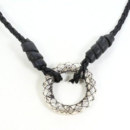 Bottega Veneta Intrecciato Circle Silver Leather Necklace 56