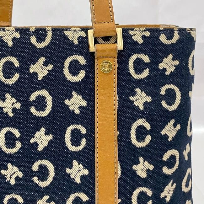 Celine Handbag Navy Blue Beige White C Macadam Excellent Condition