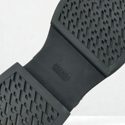 Hermes Veo Boots Short Boots Shoes Suede Mouton Black Silver Kelly Hardware