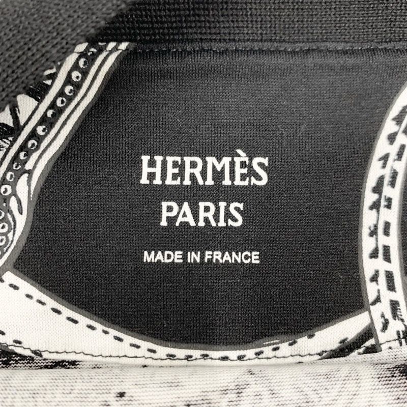 Hermes Dress Cotton Black White 20 AW Print 3/4 Sleeve