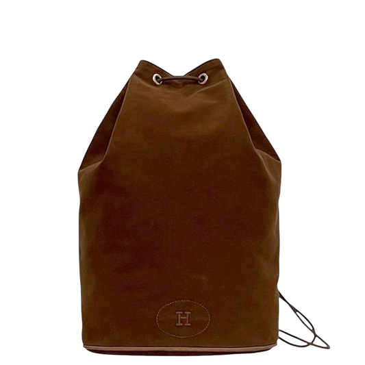 Hermes Drawstring Backpack Porochon Mimir PM Brown Excellent Condition Cotton