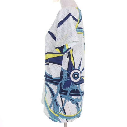 Hermes 100% Cotton Cut And Sewn Short Sleeved T-shirt Top White Blue 34 Made In