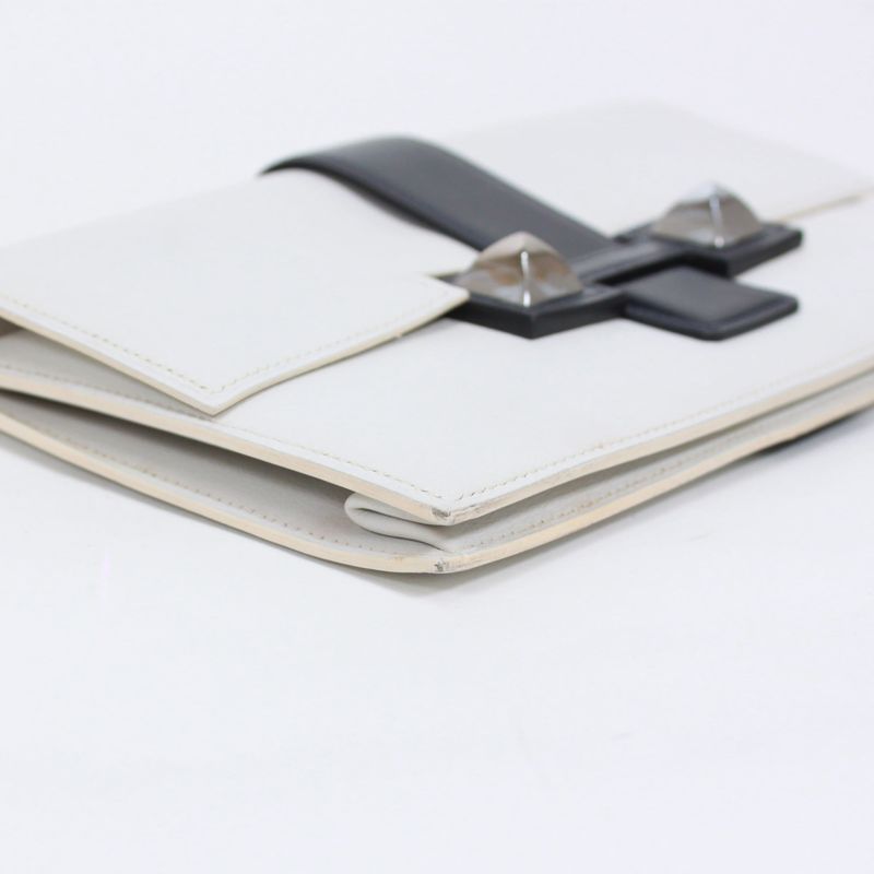 Hermes Medor Box Calf Black And White Clutch Bag Silver