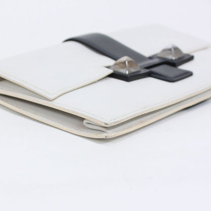 Hermes Medor Box Calf Black And White Clutch Bag Silver