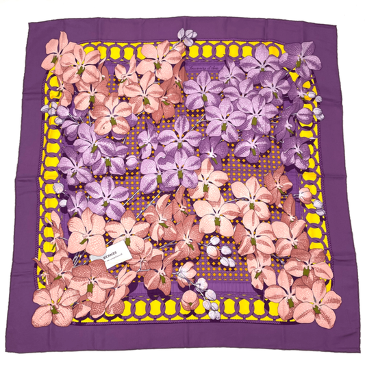 Hermes Scarf Silk Carré 90 Floral Orchid Phalaenopsis Orchid Purple Touvenirs