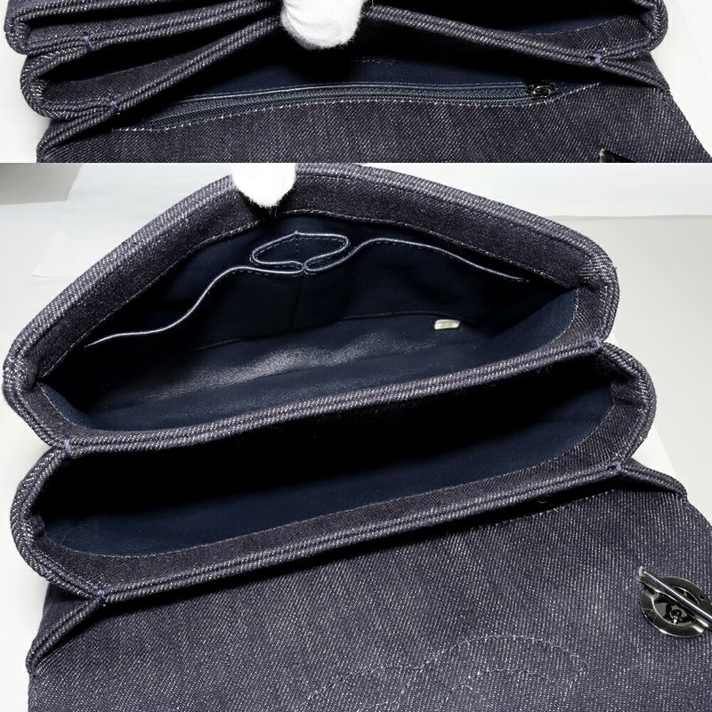 Chanel Handbag Shoulder Bag Matelasse Top Handle Denim Canvas Navy Silver
