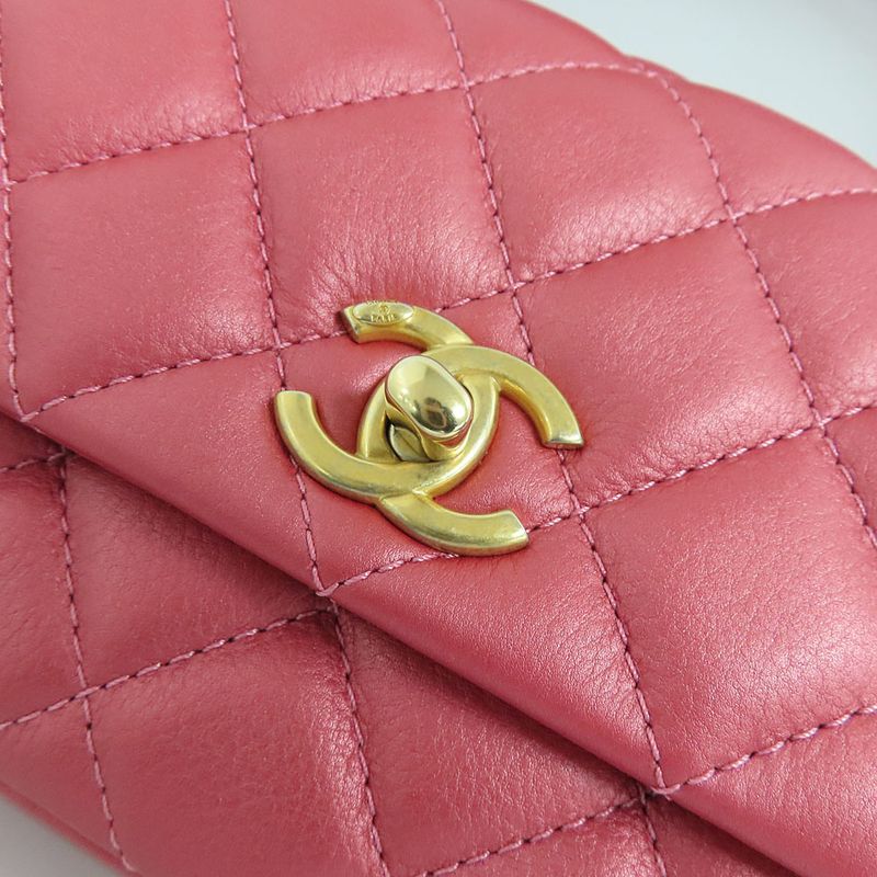 Chanel Top Handle Mini Flap Bag Pink As1226 Matelasse Lambskin Women's