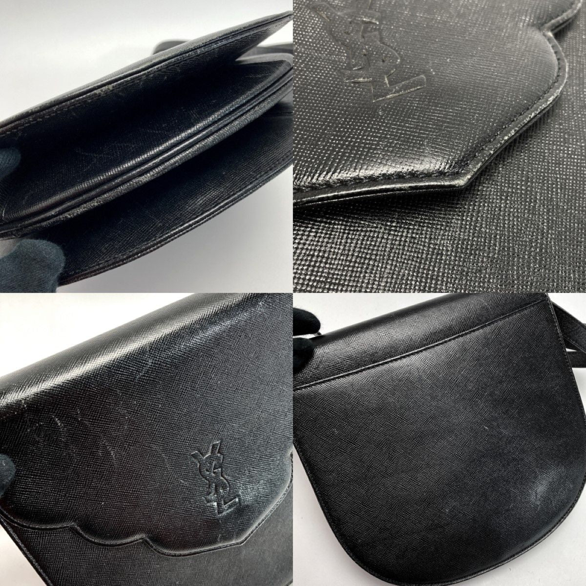 Yves Saint Laurent YSL Logo Shoulder Bag Black Leather Vintage
