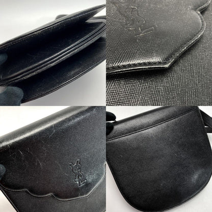 Yves Saint Laurent YSL Logo Shoulder Bag Black Leather Vintage