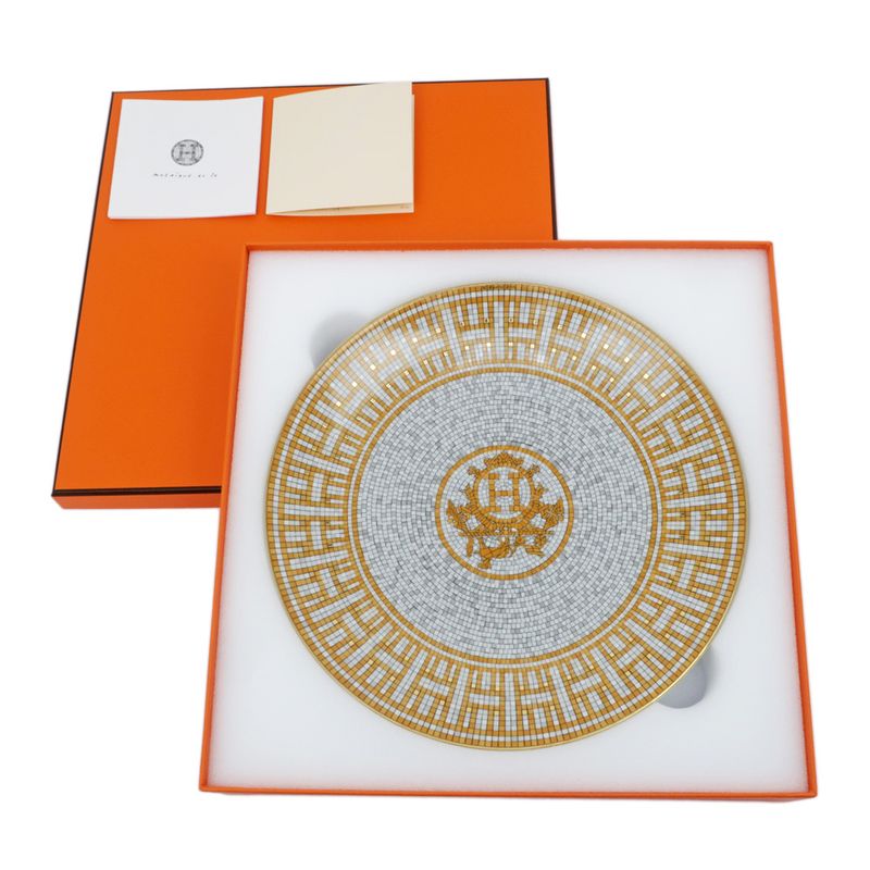 Hermes Dessert Plate Mosaic Van Quatre Gold Plate Pottery Accessories