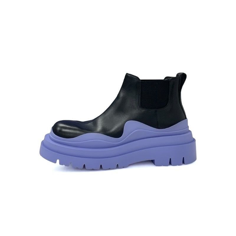 Bottega Veneta Tire Boots Short Shoes Leather Black Purple Ankle Chelsea