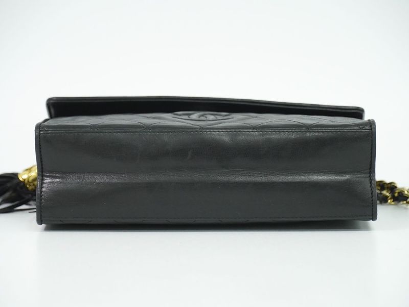 Authentic Chanel Coco Mark Matelasse Tassel Chain Shoulder Bag Lambskin Leather