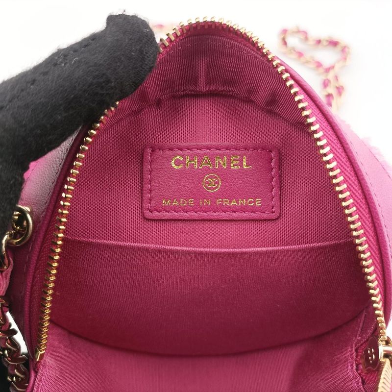 CHANEL  Round Mouton Coco Mark Pink Fur X Leather Ap093228979353