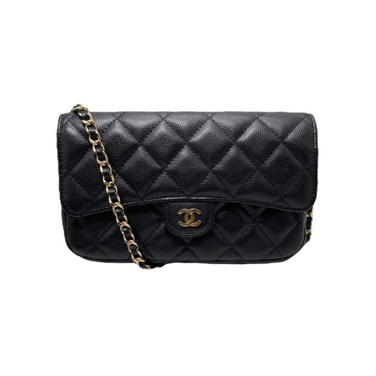 Chanel Shoulder Bag Chain Wallet Ap2069 Matelasse Caviar Skin Coco Mark Black