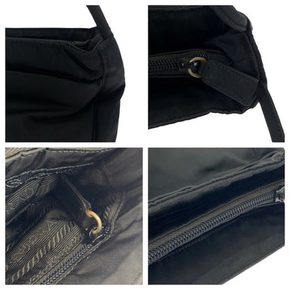 Prada Tessuto Triangle Logo Plate Black Silver Hardware Nylon Tote Handbag